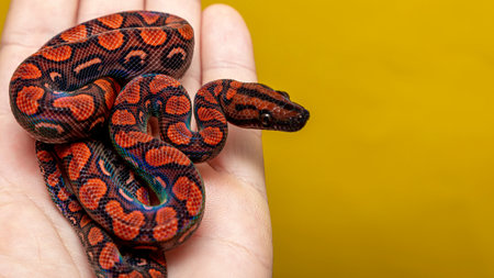 Epicrates cenchria is a good species endemic to Central and South America. Common names include the rainbow boa, and slender boa.の写真素材