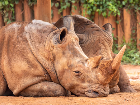 Two Big rhinocerotidae in zooの写真素材