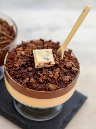 Milk chocolate mousse with chocolate shavings.の写真素材
