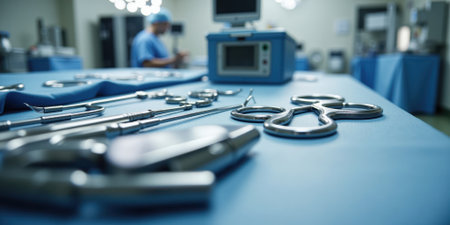 Surgical instruments and tools in operating room prepared for operation. medical backgroundの素材