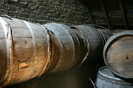 Old empty barrels of beer