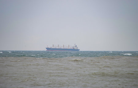 Cargo ship in the Baltic Sea during a storm.の写真素材