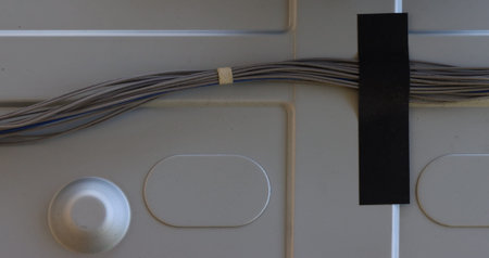 The wires on the panel of the old TV.