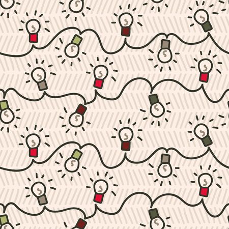 Vector seamless christmas pattern in beige. Simple doodle christmas lights made into repeat. Great for background, wallpaper, wrapping paper, packaging.のイラスト素材