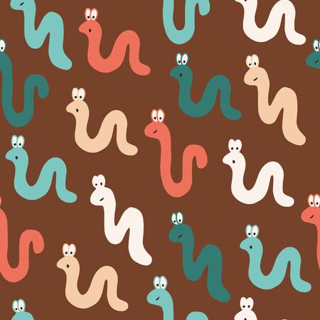 Vector autumn kids seamless pattern in brown. Simple doodle cute worm hand drawn made into repeat. Great for background, wallpaper, wrapping paper, packaging, fashion, kids design.のイラスト素材