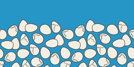 Vector egg seamless border in blue. Simple doodle full egg and cracked egg hand drawn made into repeat. Great for invitations, decor, packaging, ribbon, greeting cards, stationary, easterのイラスト素材