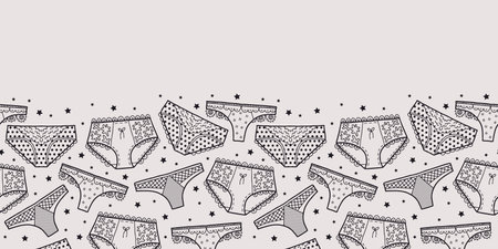Vector lingerie seamless border in black and gray. Simple doodle panties hand drawn made into...