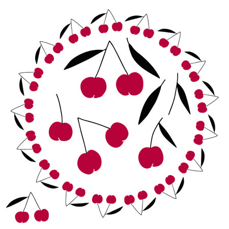 Vector fruit doodle brush with simple cherries shapes. Great for cards, invitations, social media,...