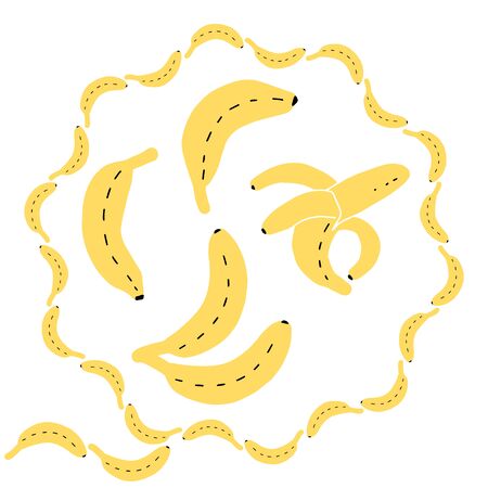 Vector fruit doodle brush with simple banana shapes. Great for cards, invitations, social media, sticker, marketing.のイラスト素材