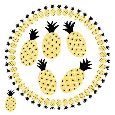 Vector fruit doodle brush with simple pineapple shapes. Great for cards, invitations, social media, sticker, marketing.のイラスト素材