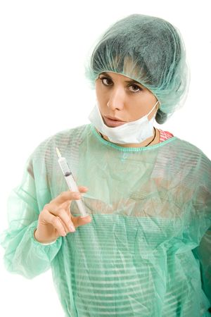 young medicin doctor woman with a needleの写真素材