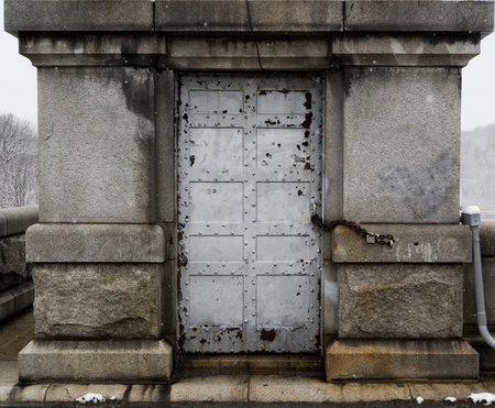 Chain-locked steel door, close up shot