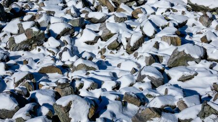 Pile of rubble on frozen groundの写真素材