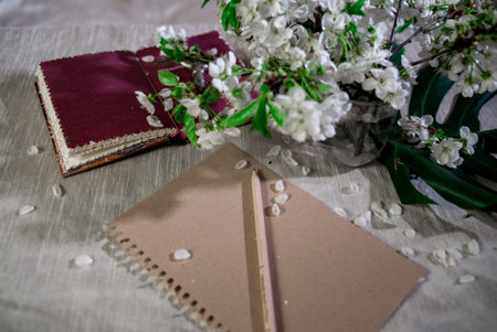 Clever thoughts from the book can be written on a paper can be a key to knowledgeの写真素材