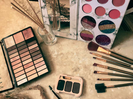 Make up stuff on the marble tableの写真素材