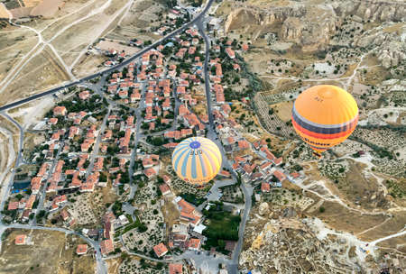 Famous hotair balloons at Kapadokya. View from the cabin in the airのeditorial素材