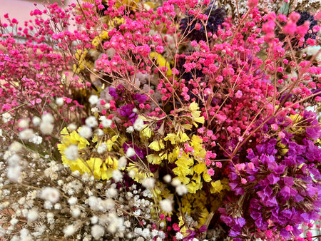 Colorful of dried flowers in the market, close-up.