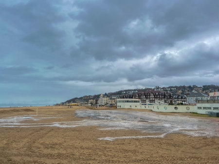 Beach on the North Sea in Trouville Sur Mer Normandy, France on a winter dayの写真素材