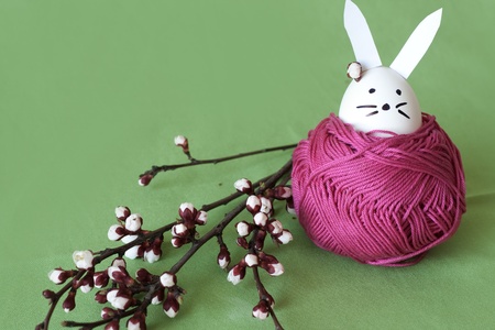 Decorative Easter bunny and cherry blossomsの写真素材