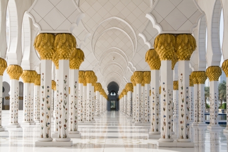Gallery of marble with gold and ornaments of gems in a mosqueのeditorial素材