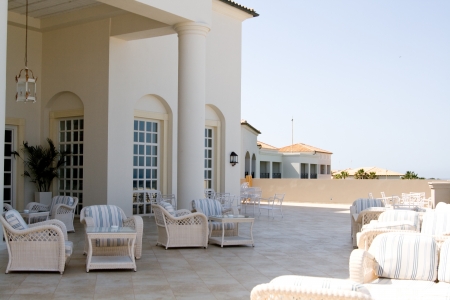 Gazebo overlooking the sea and the mountains, Greeceの写真素材