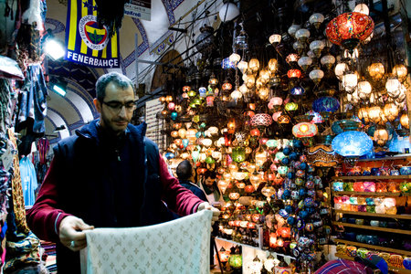 ISTANBUL, November 22  People shopping in the Grand Bazar in Istanbul, Turkey, one of the largest covered markets in the world, Istanbul, November 22のeditorial素材