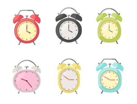 Set of Alarm clock in flat styleのイラスト素材