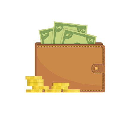 Wallet with money and gold coinのイラスト素材