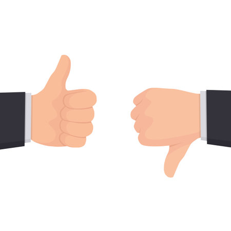 Two hands showing thumbs up and thumbs down signs.のイラスト素材