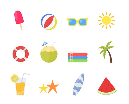 Summer time icon set in Flat style Designのイラスト素材