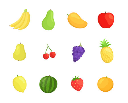 Fruits Icon Set in Flat style Designのイラスト素材