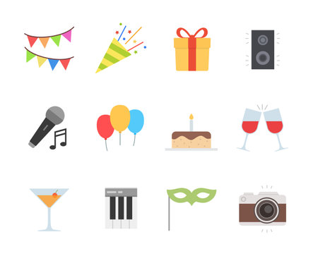 Party icon set in flat style designのイラスト素材