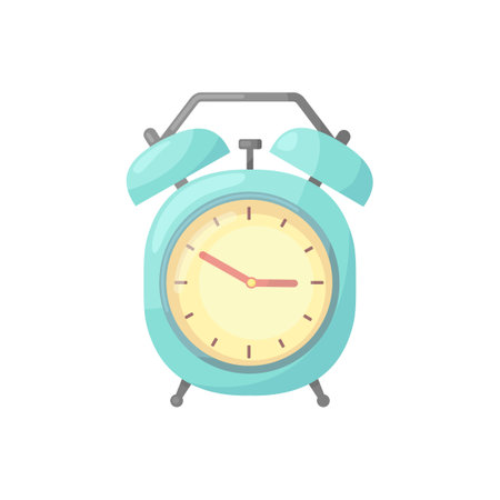 Alarm clock blue isolated in flat style illustrationのイラスト素材