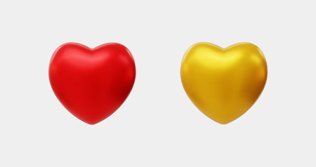 Realistic vector Rad and Gold heart illustrations. 3D Model styleのイラスト素材