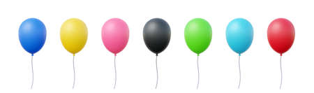 Set of realistic balloons. Blue, yellow, pink, black, green, and red.のイラスト素材