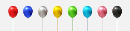 Set of realistic balloons vector. multicolored, red, blue, white, yellow, green, purple, pink, and black.のイラスト素材