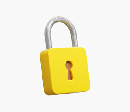 3D Realistic Yellow Locked padlock vector illustrationのイラスト素材