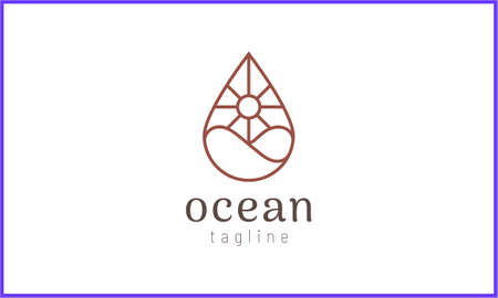 the sun and sea waves inside the water drop object in goldのイラスト素材