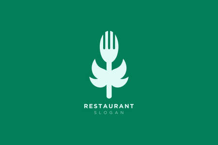 Vector design of a restaurant logo with spoons, leaves and forks. For food, beverage, restaurant product labels.のイラスト素材