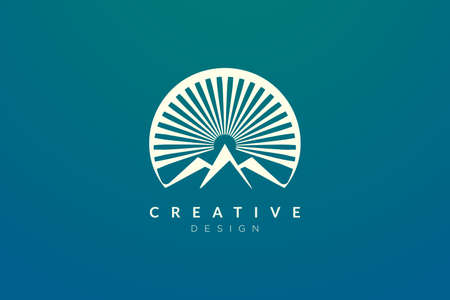 Logo design of combined circle, mountain and sun object. Minimalist and modern vector design for your business brand or productのイラスト素材