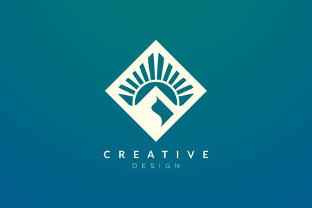 The combined logo design of mountain, sun and rhombus object. Minimalist and modern vector design for your business brand or productのイラスト素材
