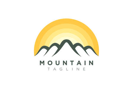 Mountain vector design with the sun in a minimalist and simple shape.のイラスト素材