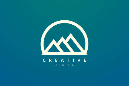 Logo design that combines circle objects with mountains. Minimalist and modern vector design for your business brand or productのイラスト素材