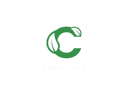 The combination of leaves and letters of the alphabet. Minimalist and simple design in greenのイラスト素材