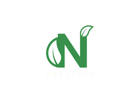 The combination of leaves and letters of the alphabet. Minimalist and simple design in greenのイラスト素材
