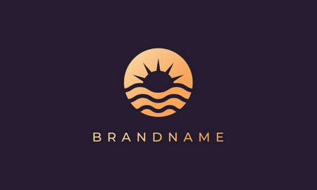 wave of sea water and sun in the form of abstract circle in gold are suitable for logo and iconのイラスト素材