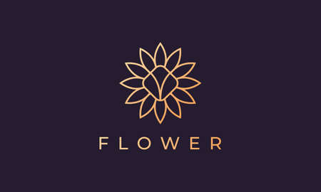 modern and feminine simple flower logo in gold with luxury line shapeのイラスト素材