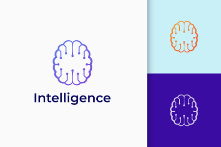 Technology or science logo in brain shape represent knowledge and ideaのイラスト素材