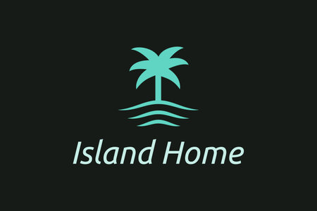 Ocean waves and palm tree combined with simple minimalist and modern shapes suitable for and iconのイラスト素材