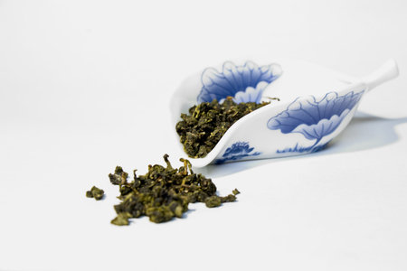 porcelain bowl with green tea in russia